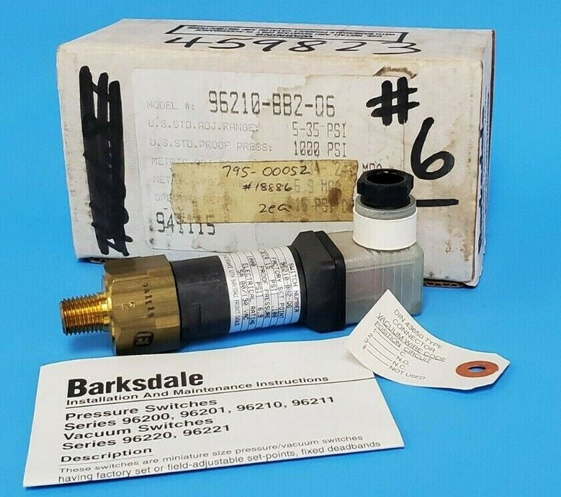 NIB BARKSDALE 96210-BB2-Q6 PRESSURE SWITCH 5A 80/130VAC 96210BB2Q6, 1000 PSI