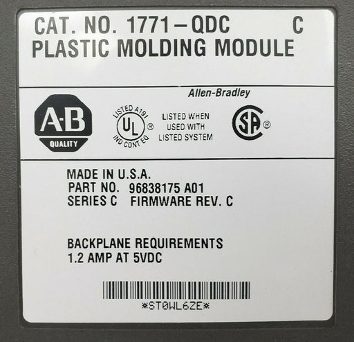 ALLEN BRADLEY 1771-QDC SER. C PLASTIC MOLDING MODULE, F/W REV. C, 96838175 A01