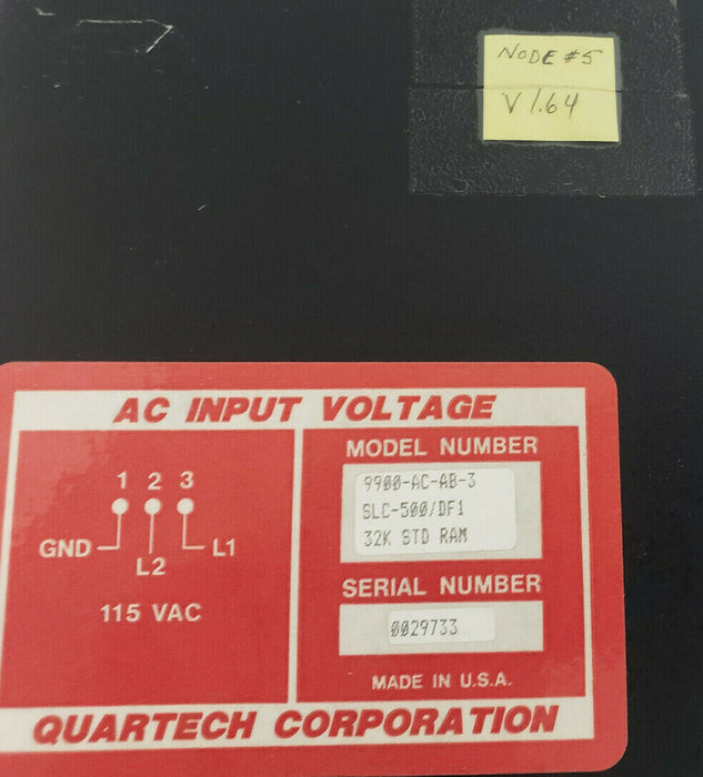 QUARTECH 9900-AC-AB-3 OPERATOR PANEL SLC-500/DF1 32K STD RAM V1.64 9900ACAB3