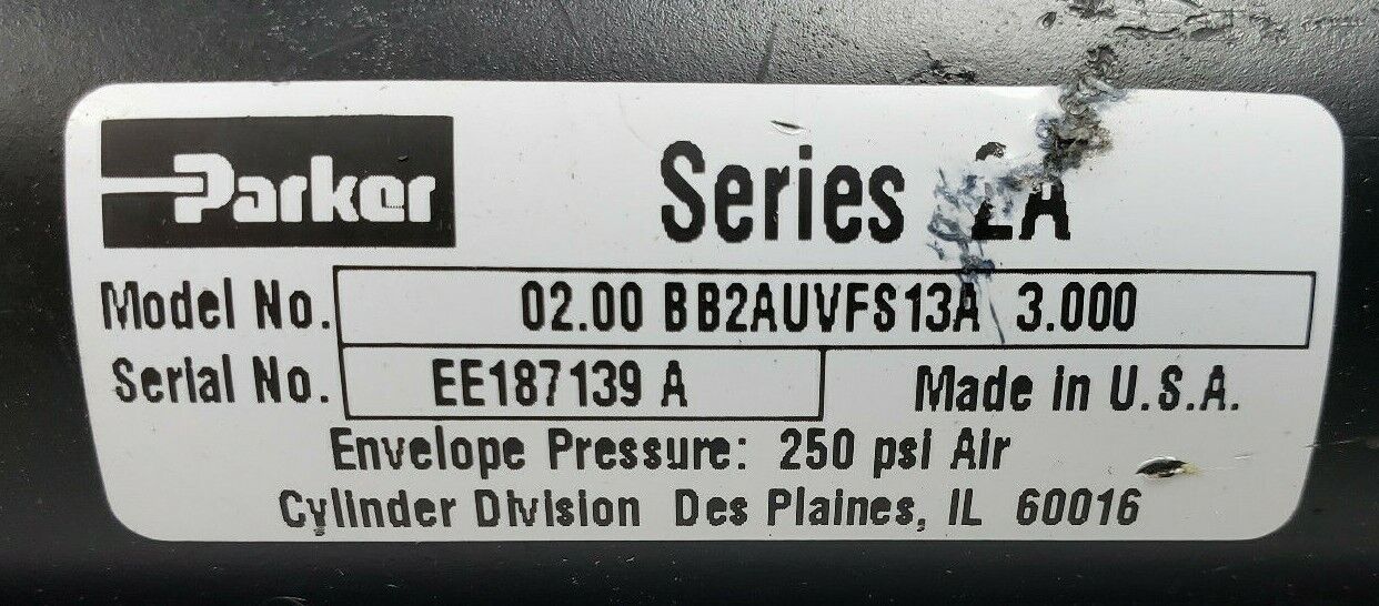 PARKER SERIES 2A 02.00 BB2AUVFS13A 3.000 PNEUMATIC CYLINDER 250PSI
