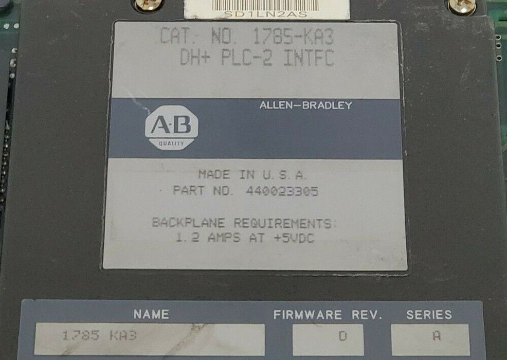 ALLEN-BRADLEY 1785-KA3 DH+ PLC-2 INTERFACE COMMUNICATION MODULE SER A, 440023305