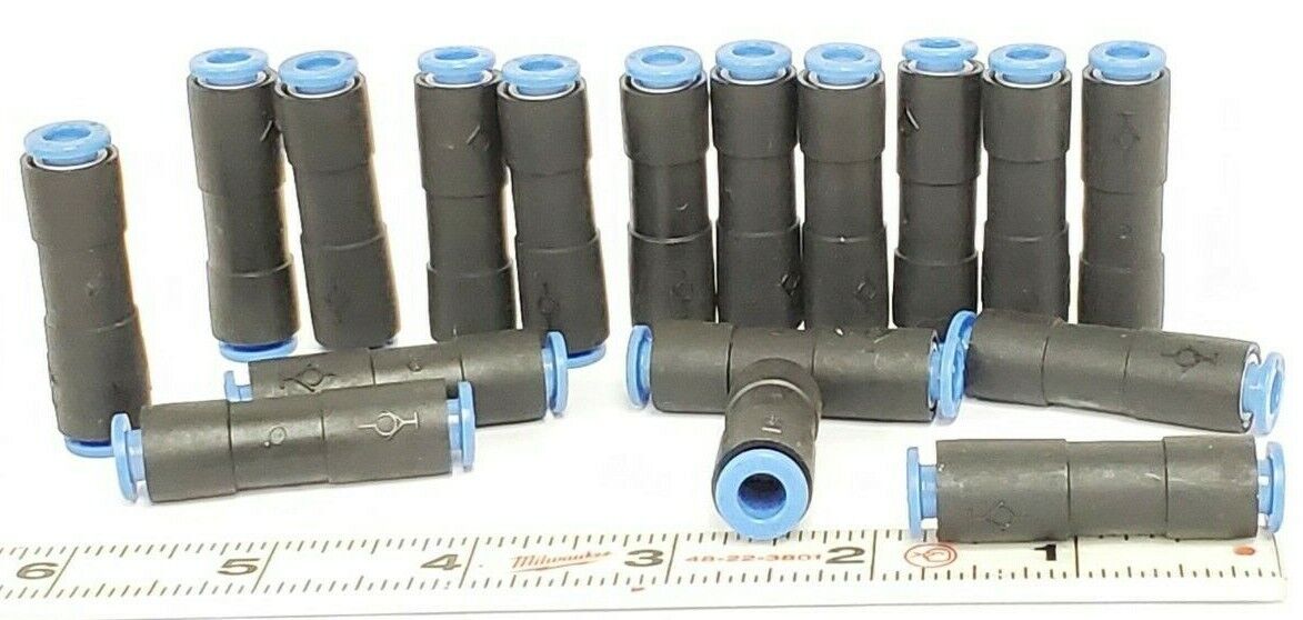 LOT OF 17 NEW SMC SPORE 6 STRAIGHT UNION FITTINGS, 6MM-6MM