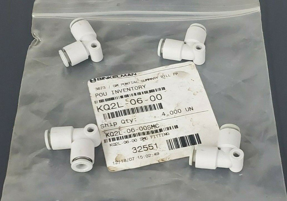LOT OF 4 NEW SMC KQ2L-06-00 UNION ELBOW FITTINGS 6MM, KQ2L0600