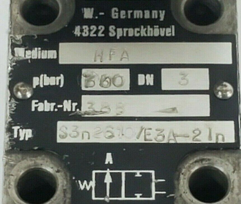 HAUHINCO S3N2610/E3A-2IN SOLENOID VALVE, 300PSI, DN3, MEDIUM: HFA, FABR NO: 388