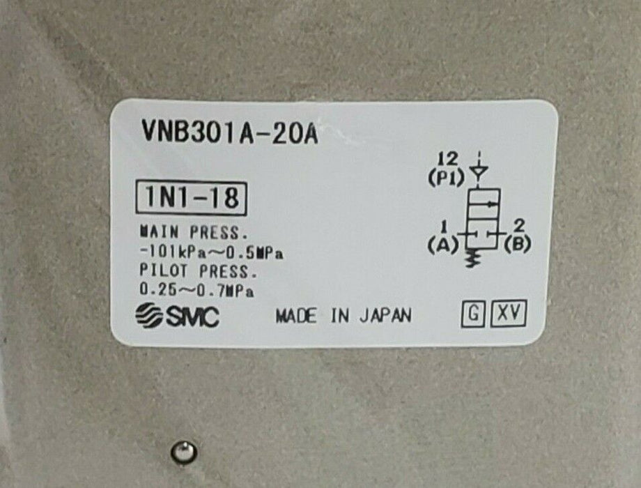 NEW SMC VNB301A-20A PNEUMATIC PROCESS VALVE, 1N1-18, 2-WAY, VNBD00, VNB301A20A