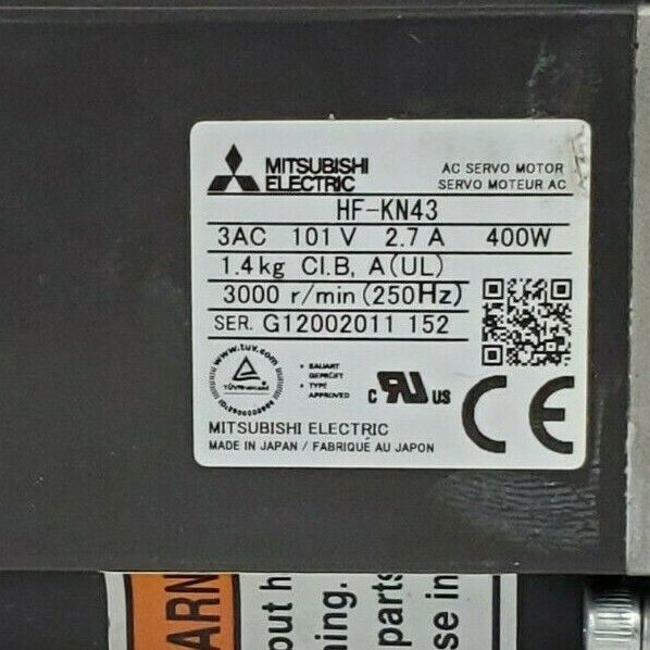 MITSUBISHI ELECTRIC HF-KN43 SERVO MOTOR 400W 3AC 101V 2.7A HFKN43