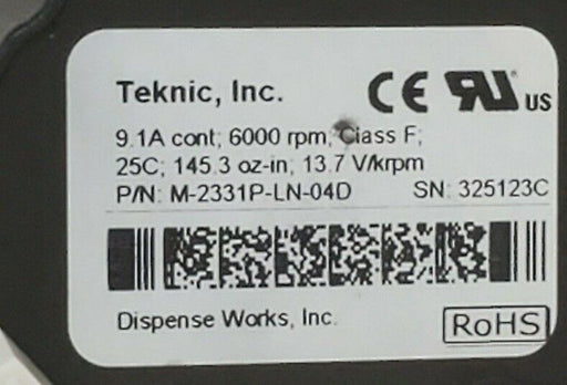 TEKNIC INC. M-2331P-LN-04D SERVO MOTOR 6000RPM CLASS F 25C 13.7 V/krpm