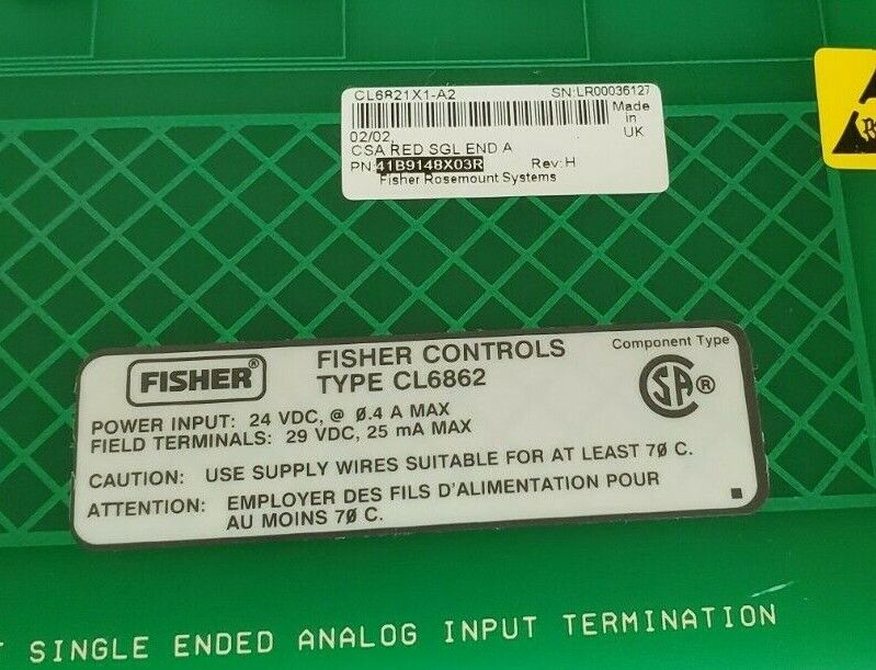 FISHER CONTROLS 41B9148X03R TYPE: CL6862 41B9145 REDUNDANT SINGLE ANALOG INPUT