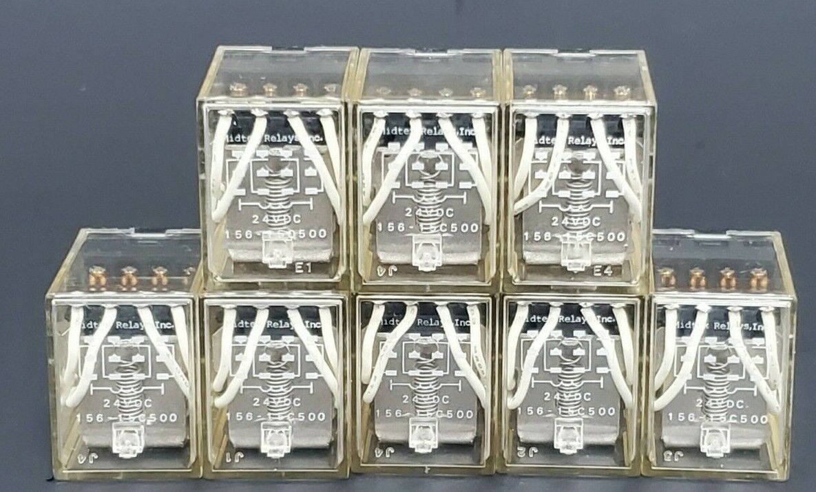 LOT OF 8 MIDTEX RELAY INC. 156-15C500 RELAYS 15615C500, 24VDC