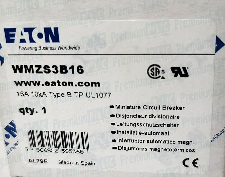 NEW EATON WMZS3B16 MINIATURE CIRCUIT BREAKER 16A 10kA TYPE B 277/480VAC 3P