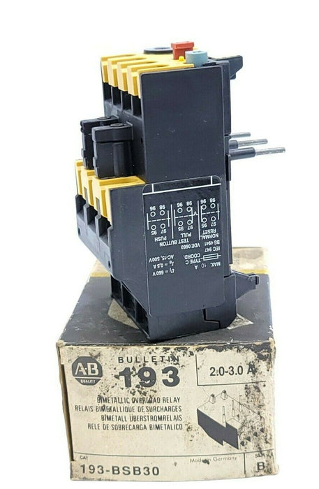NIB ALLEN BRADLEY 193-BSB30 BIMETALIC OVERLOAD RELAY 2.0-3.0A SER. B