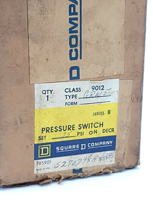 NIB SQUARE D 9012-GRW5 PRESSURE SWITCH 9012GRW5 SER. B RANGE 3-150PSIG