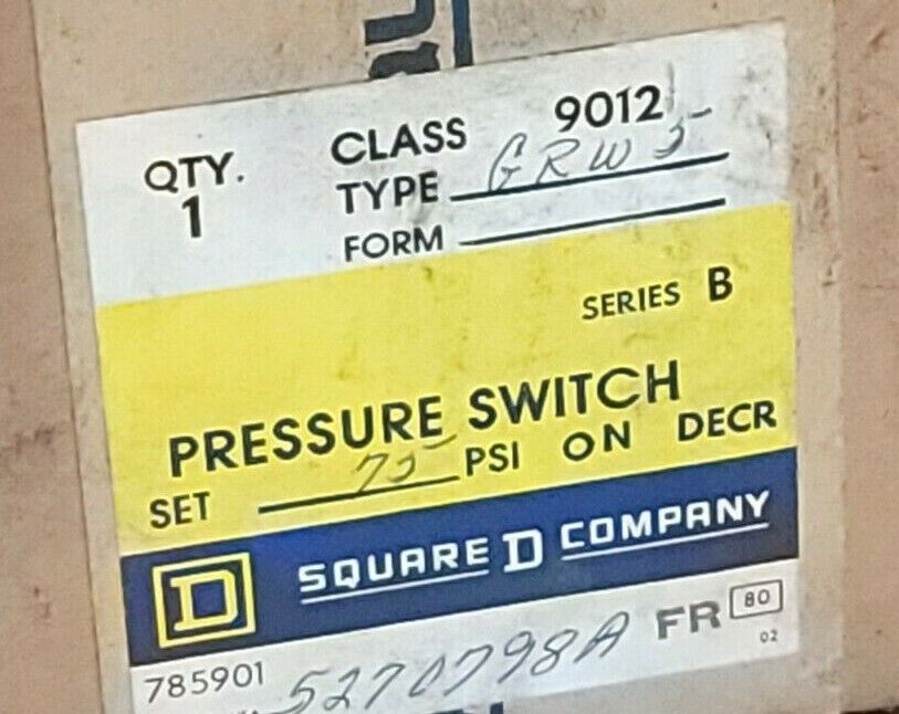 FACTORY SEALED SQUARE D 9012-GRW5 PRESSURE SWITCH 9012GRW5 SER B RANGE 3-150PSIG