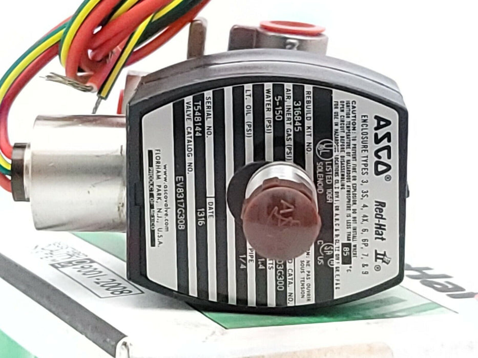 NIB ASCO EV8317G308 3/2 EX PROOF SOLENOID VALVE 1/4'' PIPE 1.4W 24VDC 8317G308