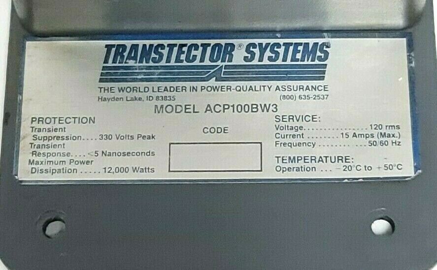 TRANSTECTOR SYSTEMS ACP100BW3 CIRCUT PROTECTOR AC 15AMP MAX 120VAC 50/60HZ