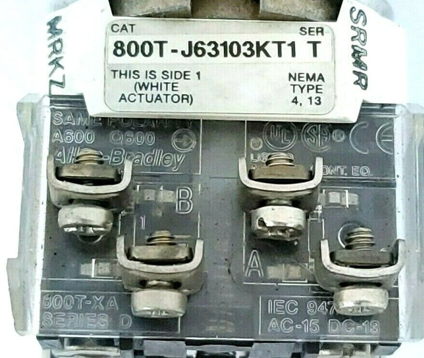 ALLEN BRADLEY 800T-J63103KT1 SELECTOR SWITCH 800TJ63103KT1 SER. T