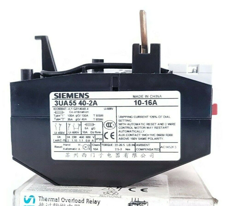 NIB SIEMENS 3UA55 40-2A THERMAL OVERLOAD RELAY 10-16A