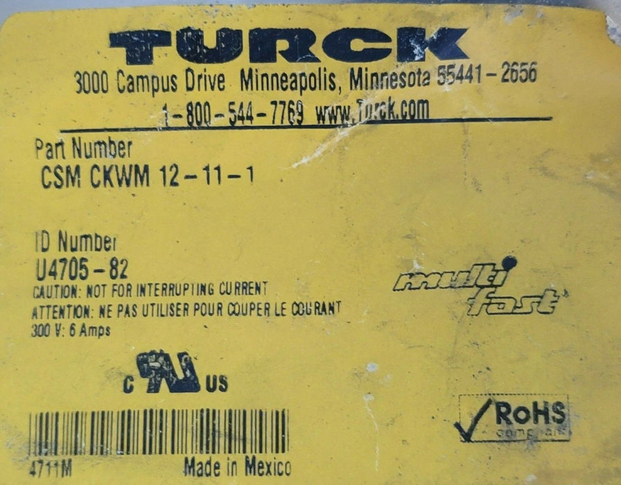 LOT OF 4 NEW TURCK CSWM CKM 12-11-1 MULTIFAST MOLDED CORDSETS ID NO. U4707-64