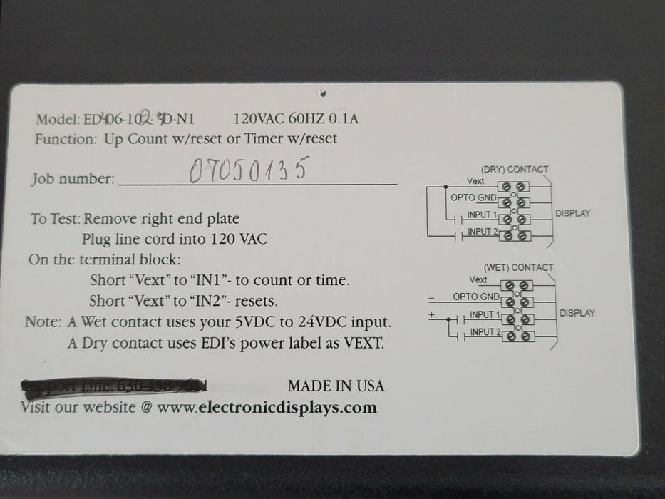 NEW EDI ED406-102-4D-N1 UP COUNT W/RESET OR TIMER W/RESET 120VAC 60HZ 0.1A