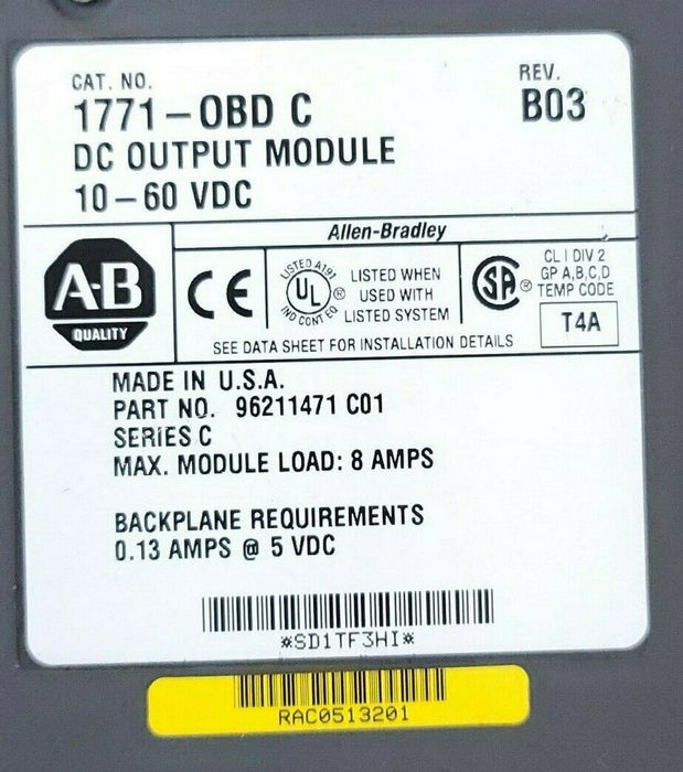 ALLEN BRADLEY 1771-OBD SER. C DC OUTPUT MODULE REV. B03