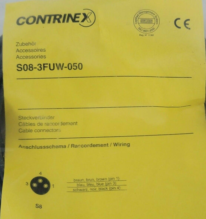 NEW CONTRINEX S08-3FUW-050 PICO M8 STANDARD CORDSET 5M LENGTH S083FUW050