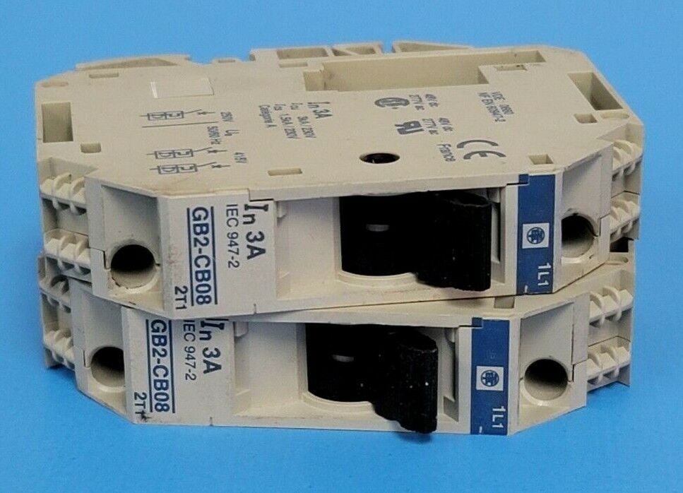 (2) TELEMECANIQUE GB2-CB08 THERMAL MAGNETIC CIRCUIT BREAKERS 3.0 AMP 1 POLE