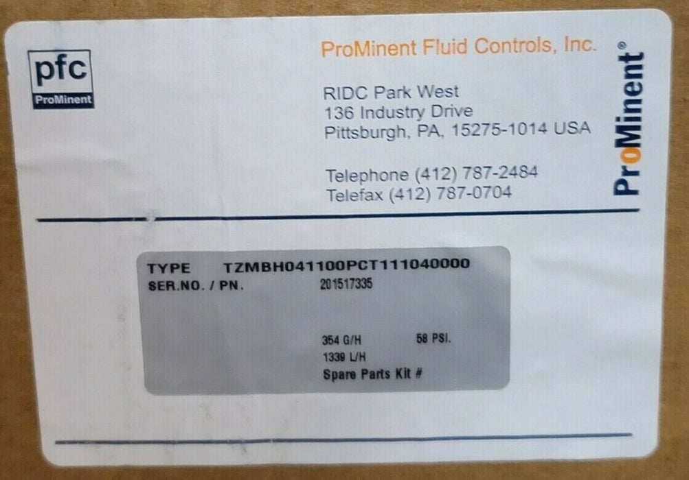 NEW PROMINENT TZMBH041100PCT111040000 354 G/H 58 PSI. 1339 L/H P/N: 20.1517335