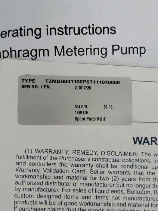 NEW PROMINENT TZMBH041100PCT111040000 354 G/H 58 PSI. 1339 L/H P/N: 20.1517335