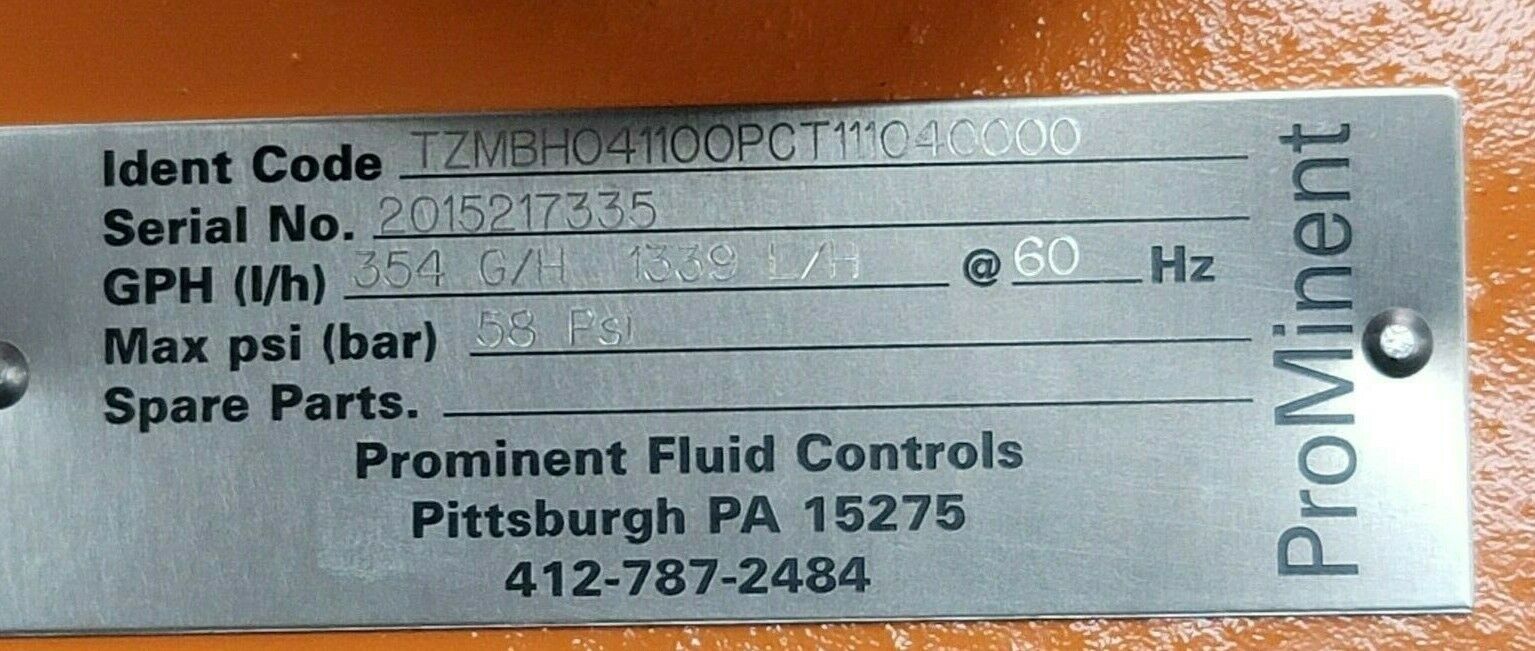 NEW PROMINENT TZMBH041100PCT111040000 354 G/H 58 PSI. 1339 L/H P/N: 20.1517335