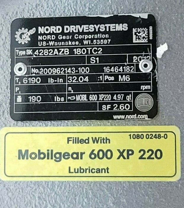 NEW NORD SK4282AZB 180TC2 GEARMOTOR MOBILGEGAR 600 XP 200 LUBRICANT