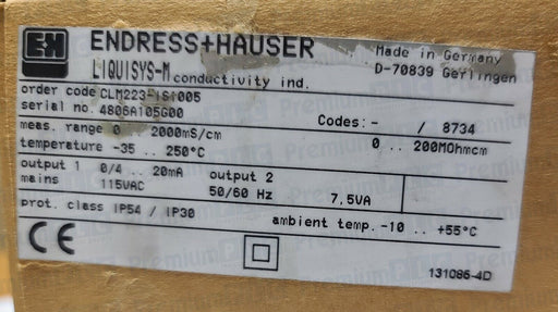 NEW ENDRESS+HAUSER CLM223-IS1005 LIQUISYS-M CLM223 CONDUCTIVITY TRANSMITTER V230