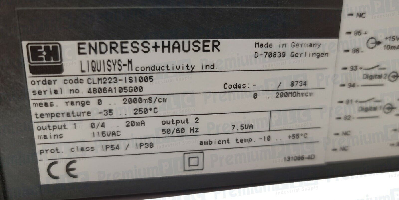 NEW ENDRESS+HAUSER CLM223-IS1005 LIQUISYS-M CLM223 CONDUCTIVITY TRANSMITTER V230