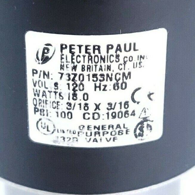 NEW PETER PAUL 73Z0153NCM SOLENOID VALVE 120V 60HZ PSI: 100