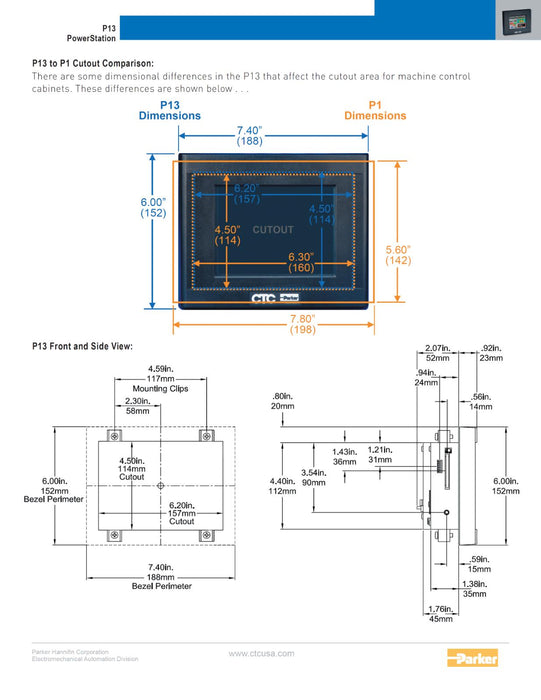 NEW PARKER CTC P1306QT-Q3 6" P13 POWERSTATION HMI TOUCHSCREEN DISPLAY 24VDC