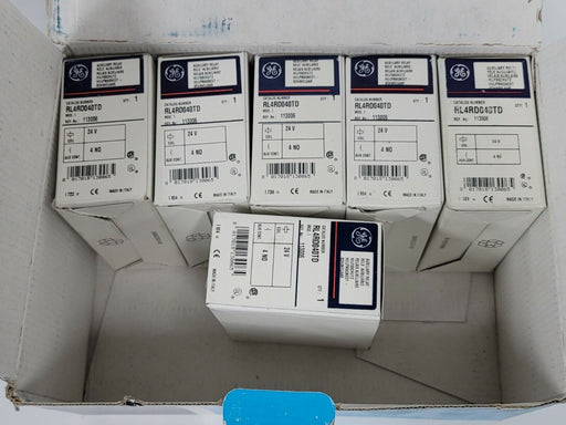 LOT OF 6 NIB GENERAL ELECTRIC RL4RD040TD RELAYS, 4 POLE, 24V COIL
