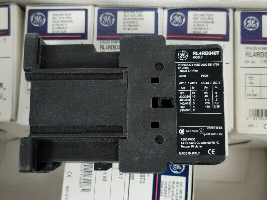 LOT OF 6 NIB GENERAL ELECTRIC RL4RD040TD RELAYS, 4 POLE, 24V COIL