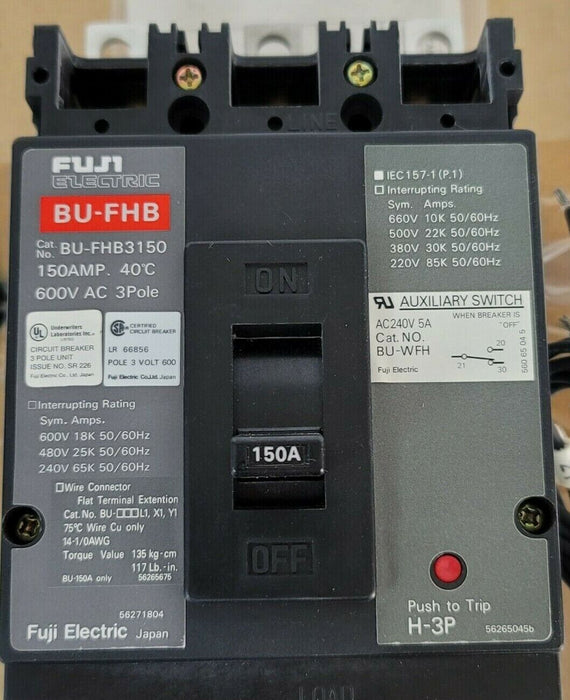NIB FUJI ELECTRIC BU-FHB3150L 1W CIRCUIT BREAKER BU-FHB 600VAC 150A 3P