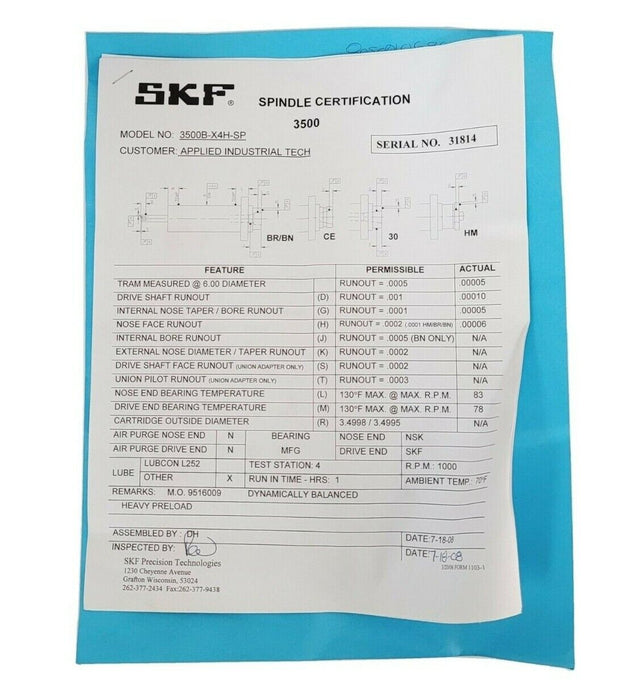 NIB SKF 3500B-X4H-SP SPINDLE BLOCK BEARING 3500BX4HSP