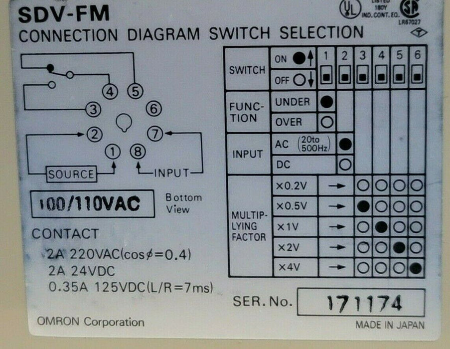 NIB OMRON SDV-FM6 VOLTAGE SENSOR SDVFM6 AC100/110V