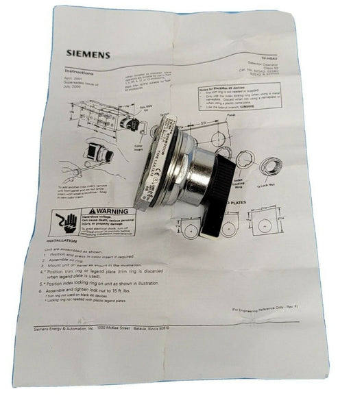 NIB FURNAS 52SB2CDB OIL TIGHT SELECTOR OPERATOR 3-POS. C CAM LONG LEVER