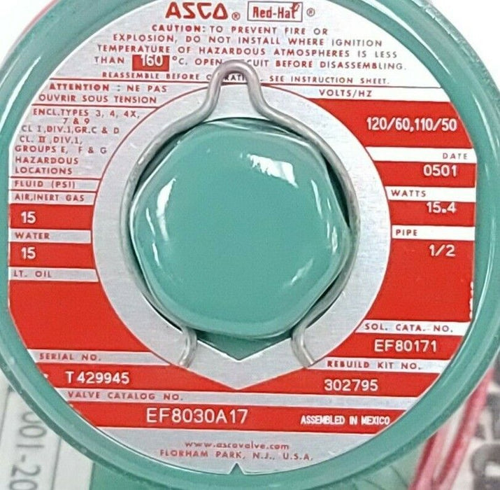 ASCO EF8030A17 SOLENOID VALVE 120/60, 110/50 PIPE: 1/2'' WATTS: 15.4 (IN BOX)