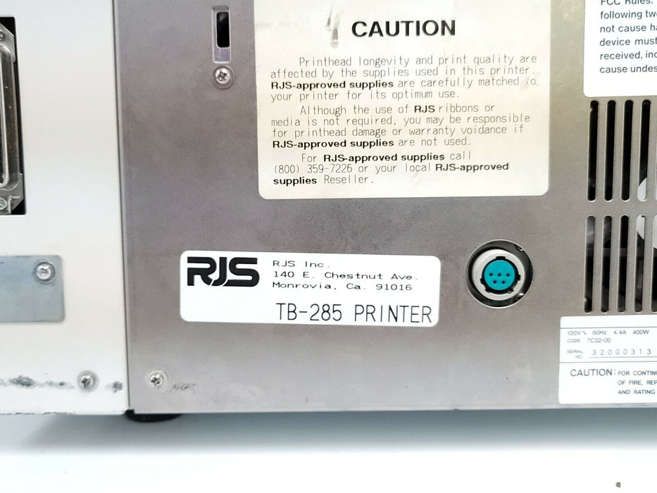 RJS IP8400V THERMABAR VERFIED PRINTING SYSTEM TB-285 PRINTER
