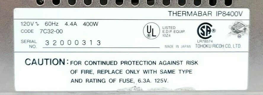 RJS IP8400V THERMABAR VERFIED PRINTING SYSTEM TB-285 PRINTER