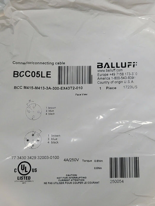 NEW BALLUFF BCC M415-M413-3A-300-EX43T2-010 DOUBLE-ENDED CORDSET BCC05LE