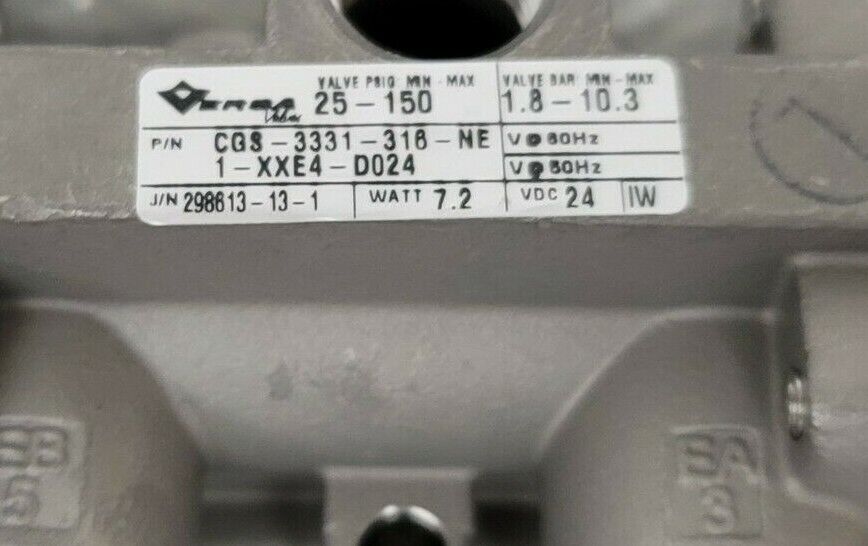 NIB VERSA VALVES CGS-3331-316-NE1-XXE4-D024 THREE-WAY VALVE 24VDC
