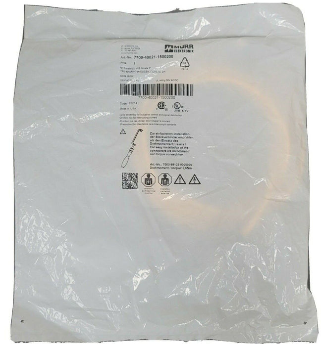 NEW MURR ELECTRONIX 7700-40021-1500200 M12 MALE 0° / M12 FEMALE 0° CORDSETS