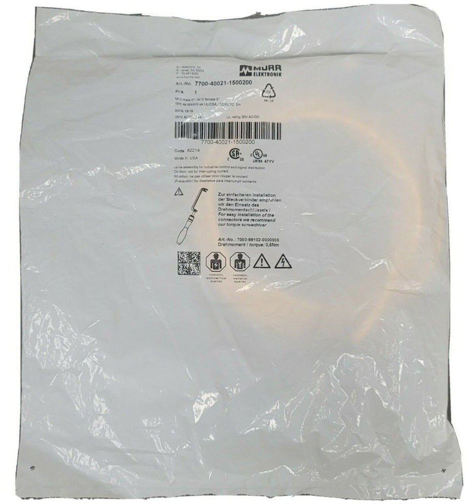 NEW MURR ELECTRONIX 7700-40021-1500200 M12 MALE 0° / M12 FEMALE 0° CORDSETS
