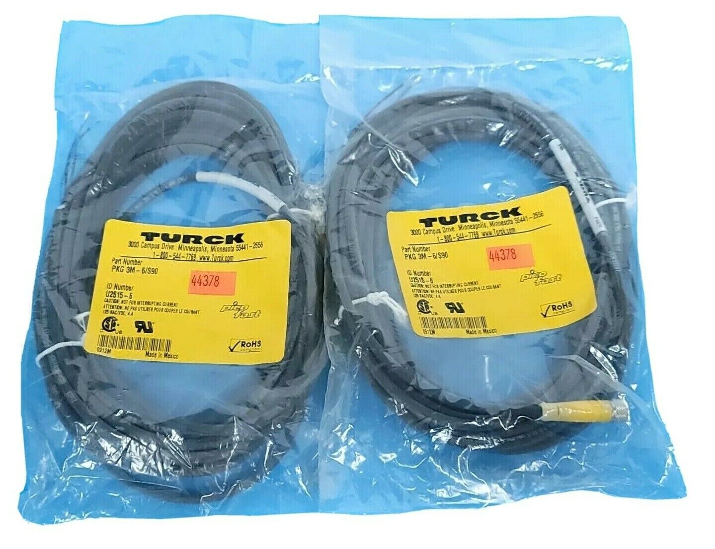 NEW TURCK PKG 3M-6/S90 MOLDED CORDSET PICOFAST SERIES IDENT. NO. U2515-6