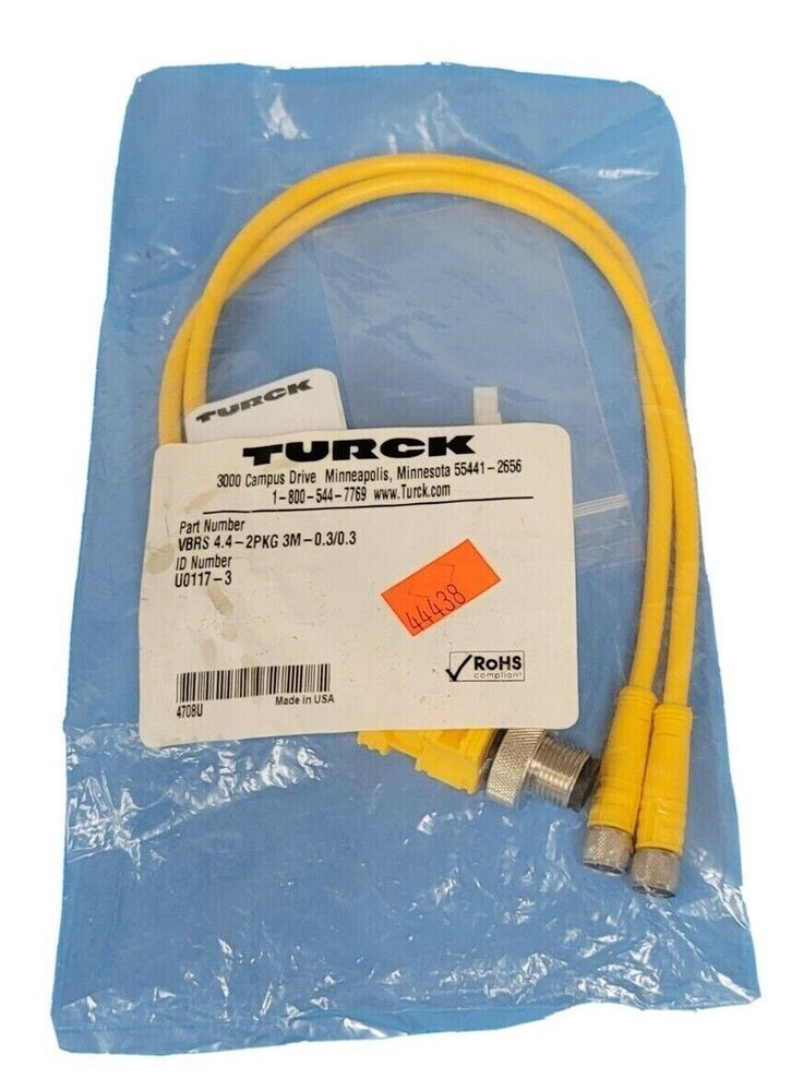NEW TURCK VBRS 4.4-2PKG 3M-0.3/0.3 MOLDED TWIN JUNCTION ID NO. U0117-3