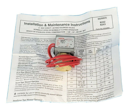 LOT OF 2 NIB ASCO U8262C2V SOLENOID VALVES 120/60, 110/50